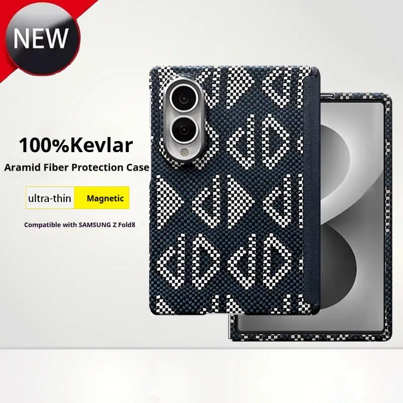 For Samsung Z Fold 8 100%Kevlar Fiber Hinge Protection Case MagSafe Wireless Charge Magnetic Finger Holder Ultra Thin Slim Cover
