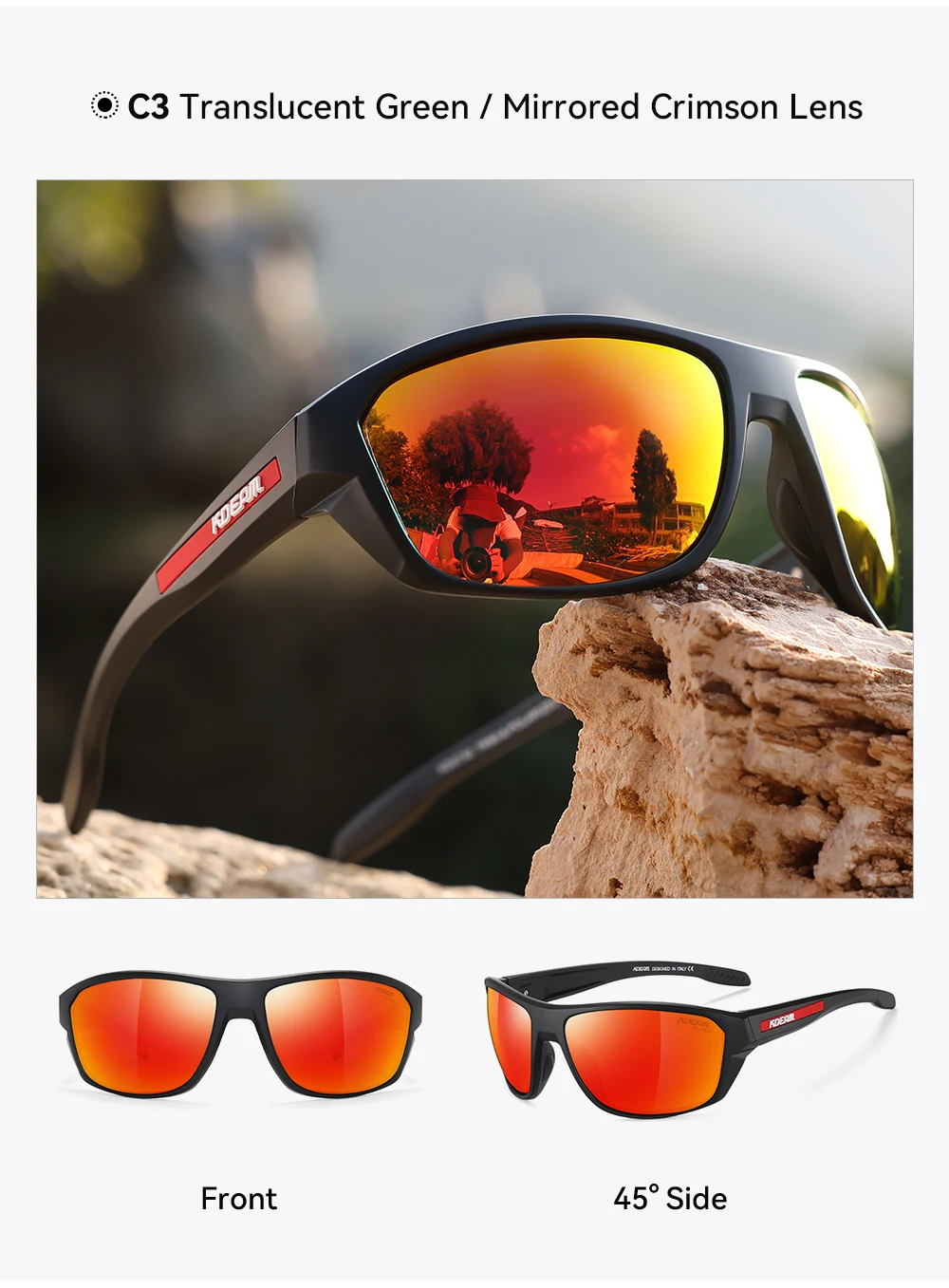 KDEAM Ganz schwarze Angelsonnenbrille, polarisierte Performance-Sport-Sonnenbrille für Herren, TR90 mit Totenkopf-Etui, Kategorie 3 – Detail 3