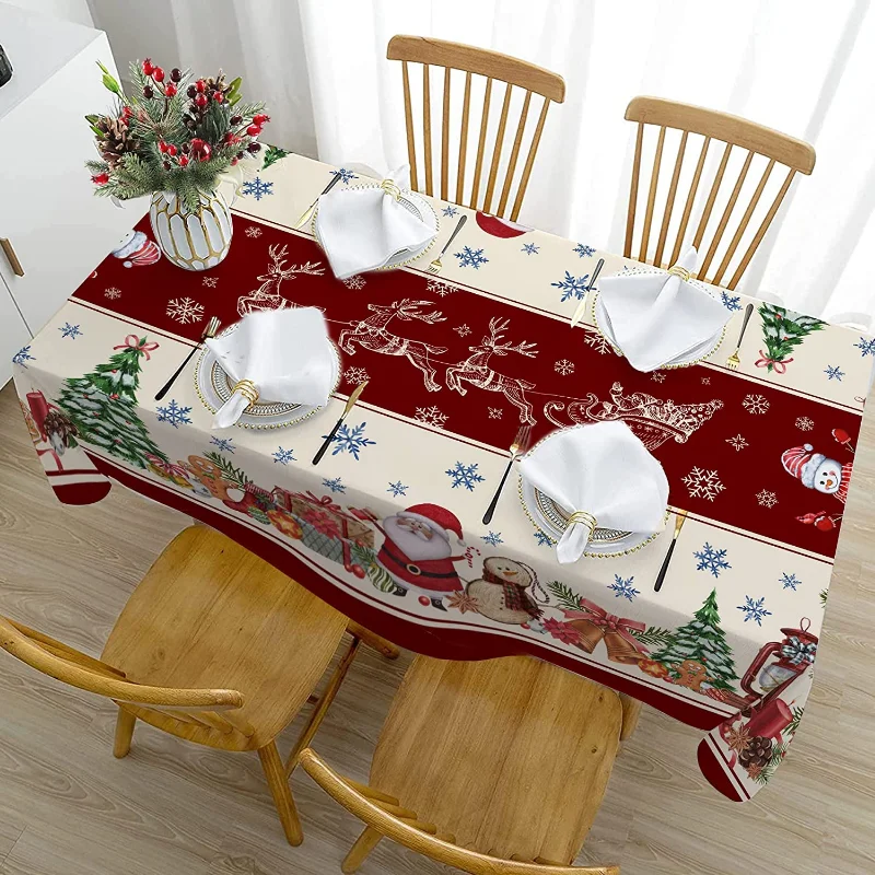 Toalha de mesa temática de Natal, à prova de óleo, impermeável, casa, festa, mesa de jantar retangular, decoração