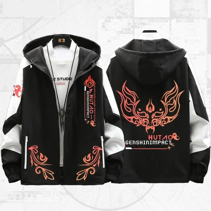 Anime Genshin Impact Hu Tao Jackets Autumn Winter Outerwear Fashion Hooded Outwear Slim Fit Hoody Birthday Gifts Boys Girls