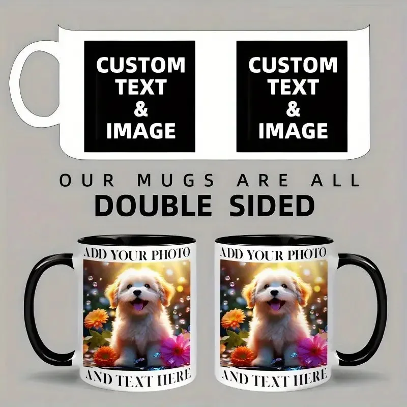 Custom coffee mugs, kitchen drinkware, personalized photo, text, and logo novelty gifts, holiday gifts, Valentine's Day gift