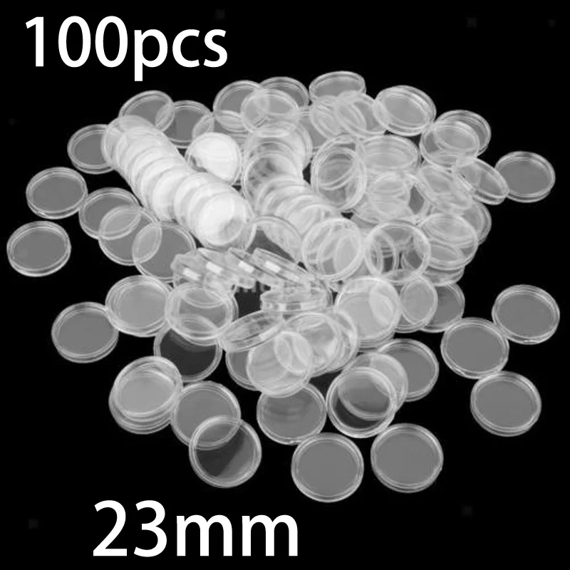 100pcs 23mm Coin Capsule Storage Box Clear Plastic Coin Purse Holder Protector Coin Capsule Storage Box Storage Boxs