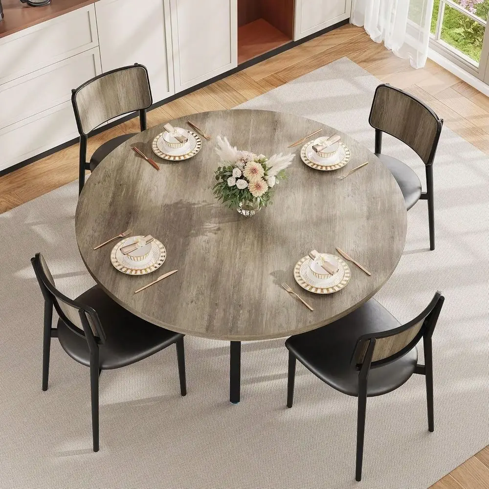 47 Round Dining Table For 46, Farmhouse Kitchen Table With Sturdy Metal Frame, Space Saving Circle Dinner Room Table For Kitche