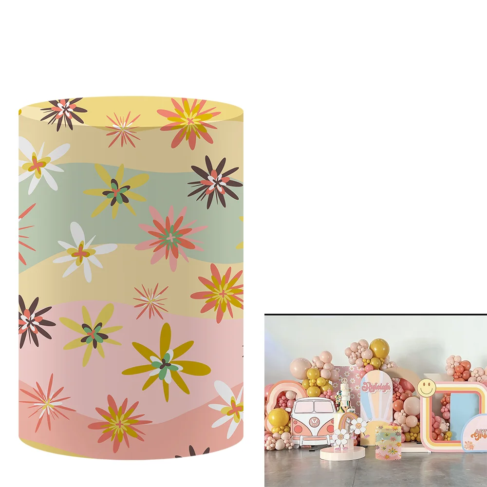 Groovy Sunflowers Print Theme Cylinder Cover for Birthday Parties, Wedding and Baby Shower Party Decoration Props