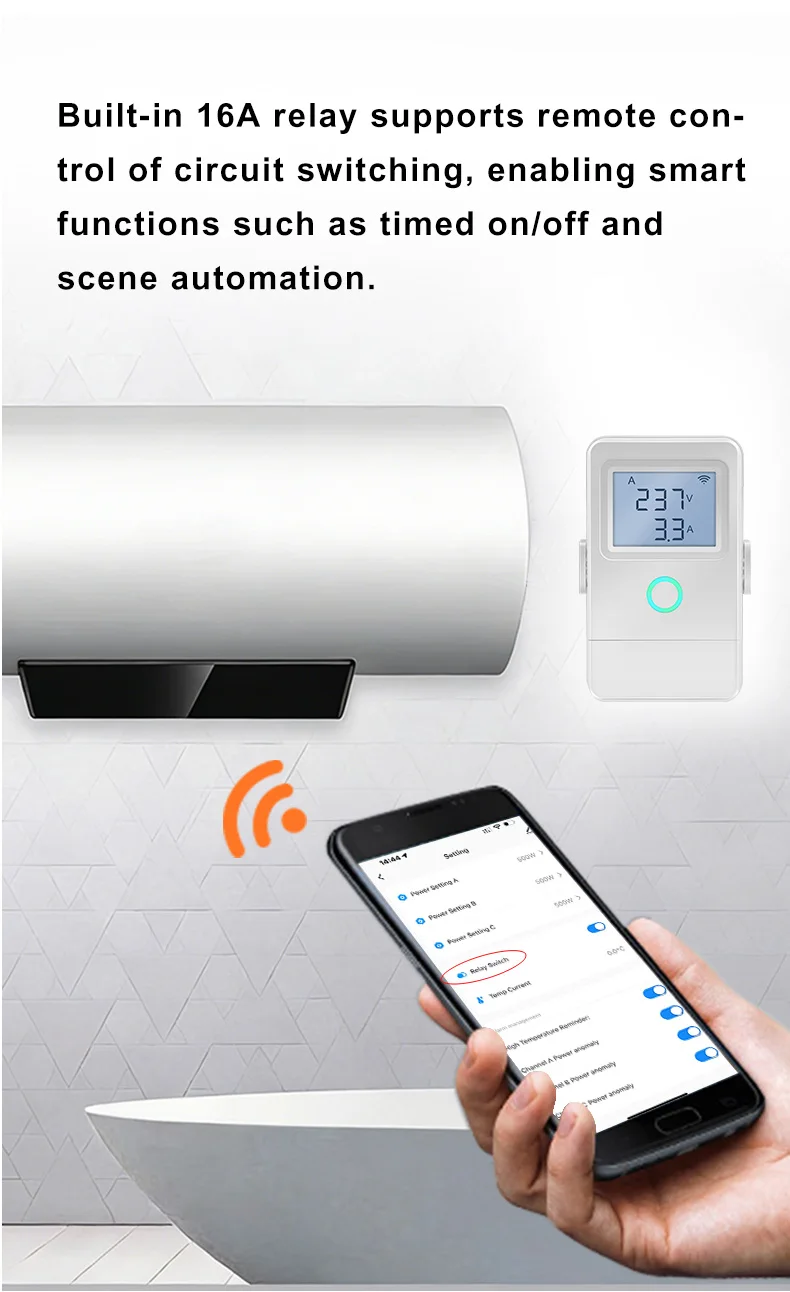 Tuya WiFi Smart Stromzähler 3 Stromwandler 1-Wege 16A Schalter LCD-Display Überhitzungsalarm Flammhemmendes Material – Detail 7