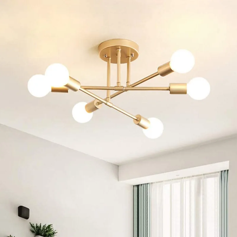 Iron pendant lamp, modern minimalist ceiling, living room, bedroom, six head Nordic lamp