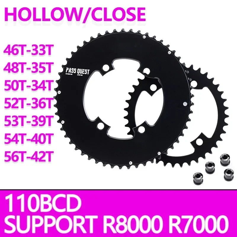 110 BCD Double Chainring 4 Bolts for Shimano 105 R7000 R8000 46-33T 48-35T 50-34T 52-36T 53-39T 54-40T 2X Round Road Bike Black