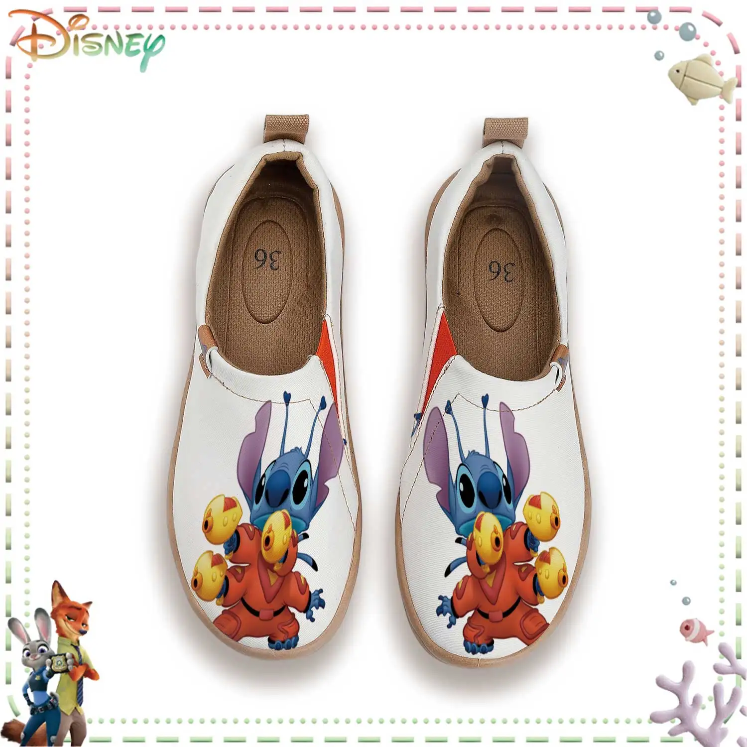 

Women's Disney Lilo & Stitch Slip-On Sneakers, Breathable Canvas Casual Shoes, Lightweight Loafers with Red Spacesuit Print