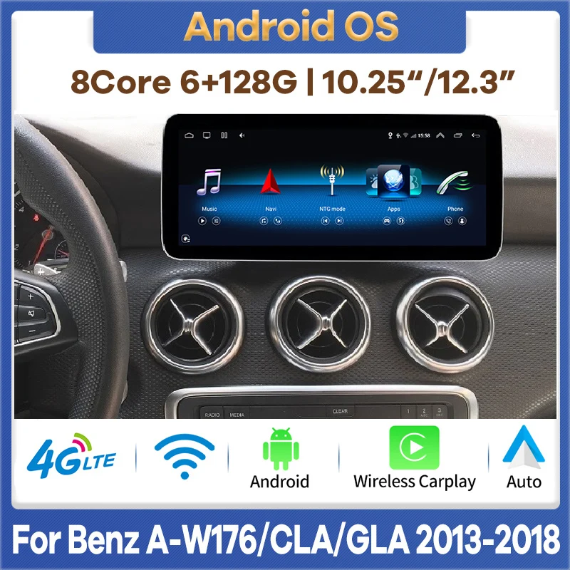 

6G+128G Android 12 Car Video GPS for Mercedes Benz A Class W176 GLA X156 CLA C117 2012-2018 Auto Radio Stereo CarPlay Screen 4G