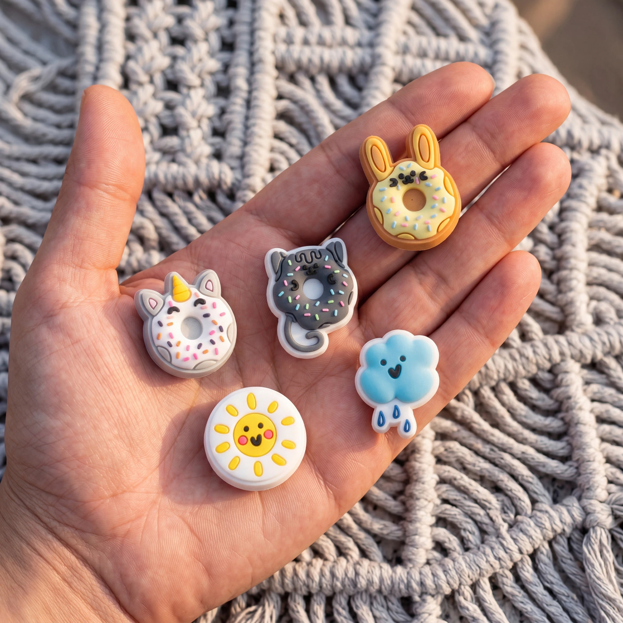 1-10Pcs Cat Rabbit Donut PVC Shoe Charms Rainy Cloud Clogs Buckle Design Decorations Fit Cute Adult Birthday Gift