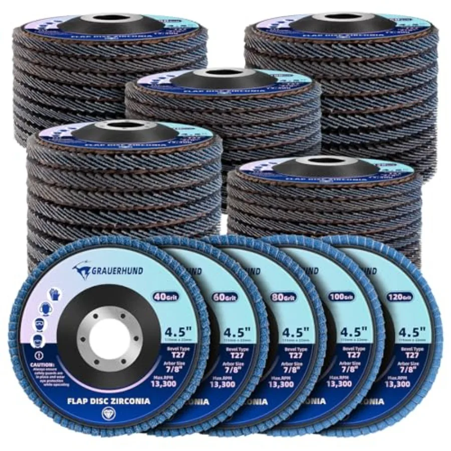 

50 Pack Flap Discs 4 1/2 x 7/8 for Angle Grinder with 40/60/80/100/120 Grit T27 Design 4 1/2 Inch Zirconia Grinding Wheels Idea