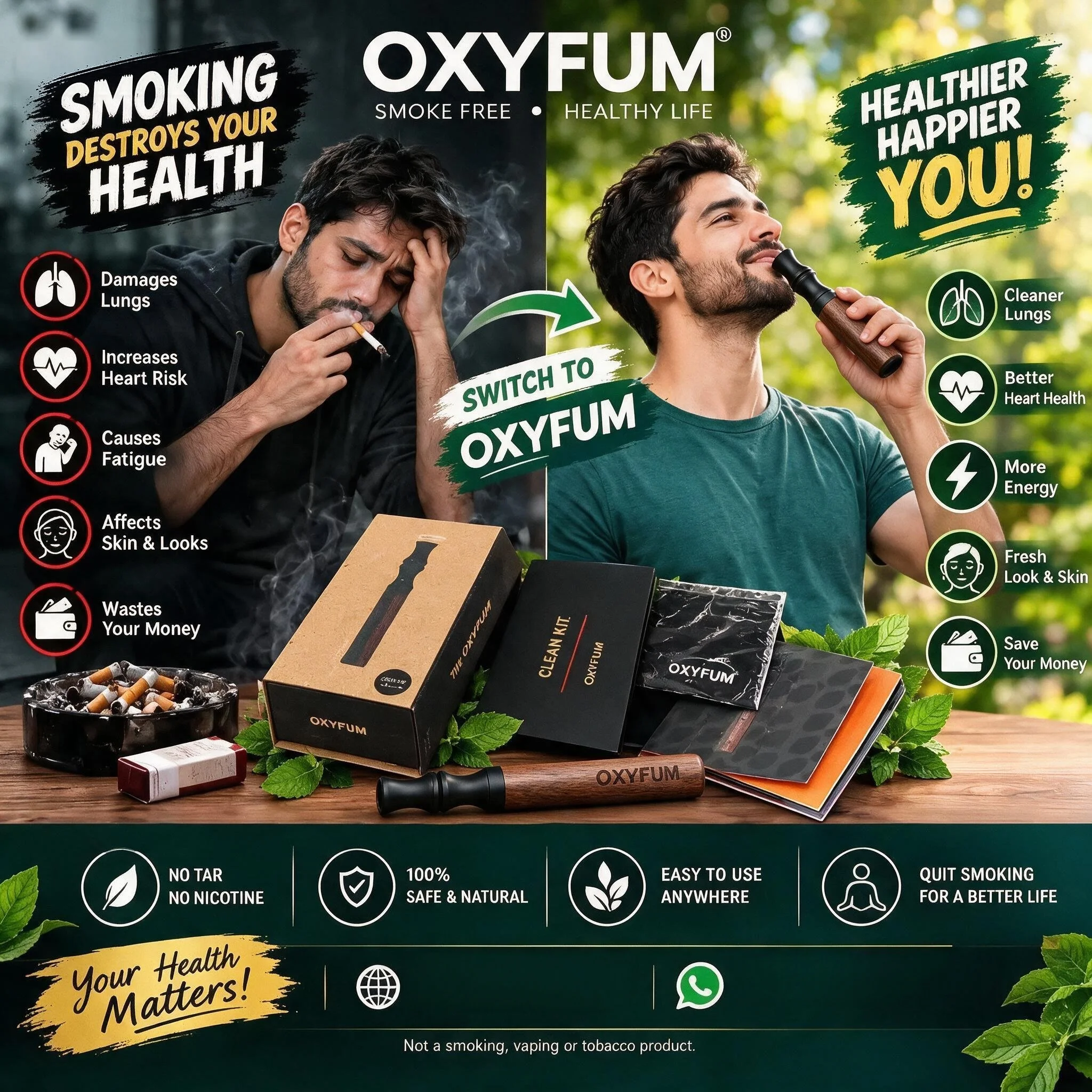 OXYFUM Quit Smoking Stop Smoking Inhaler Mouthpiece Aromatherapy Aromaterapi Artifact Device+3 Packs of Random Flavors
