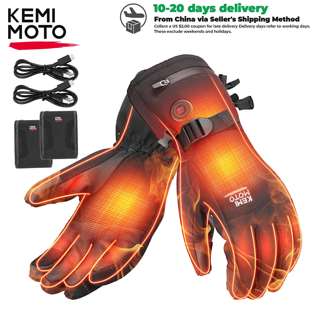 

KEMIMOTO Heated Gloves Winter Snowmobile Scooter Moto Skiing Gloves Waterproof Touch Screen Rechargeable Battery Hunting Fishing