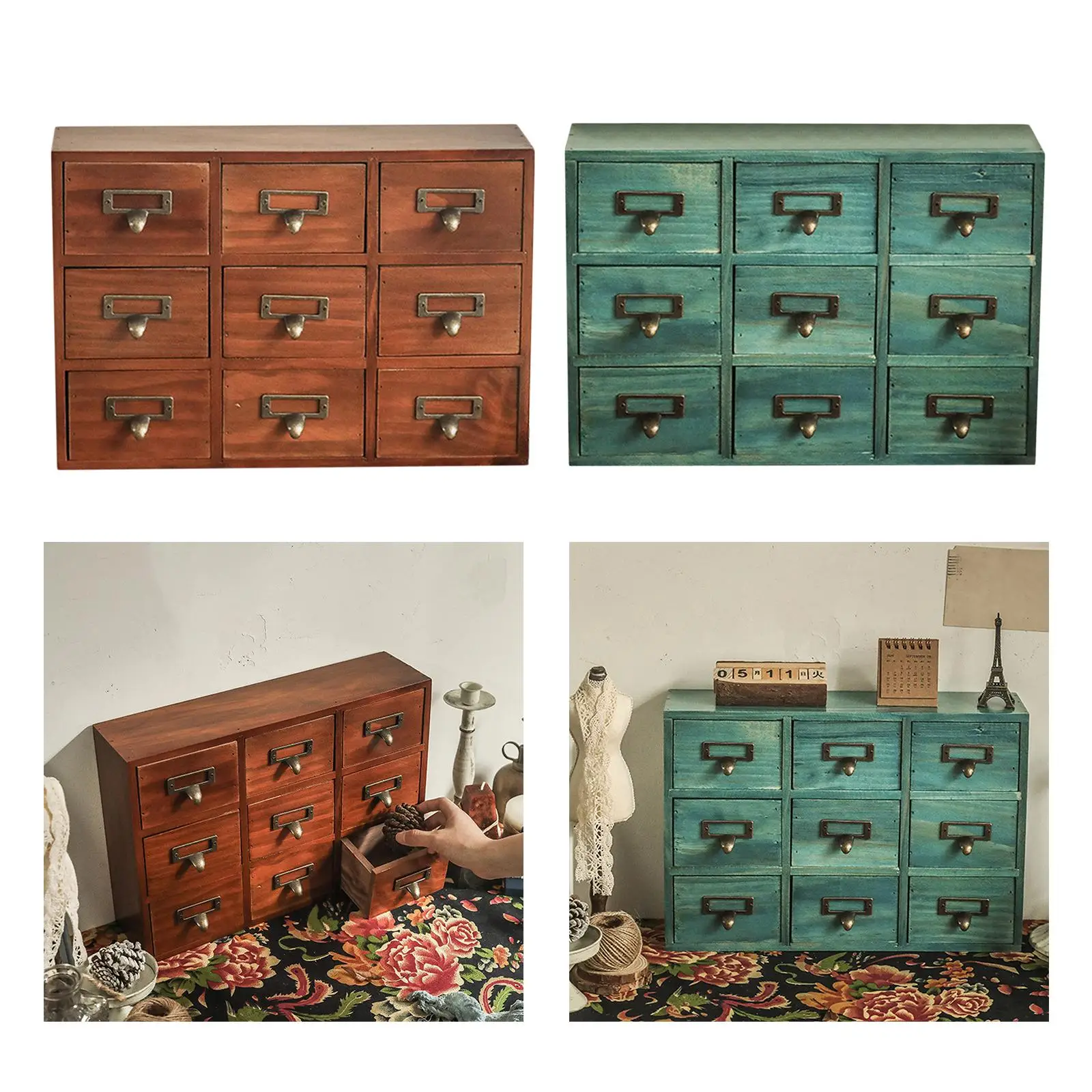 Desktop Storage Cabinet, with 9 Drawers Multilevel Portable Herb Storage Organizer Makeup Shelf for Furniture Bedroom