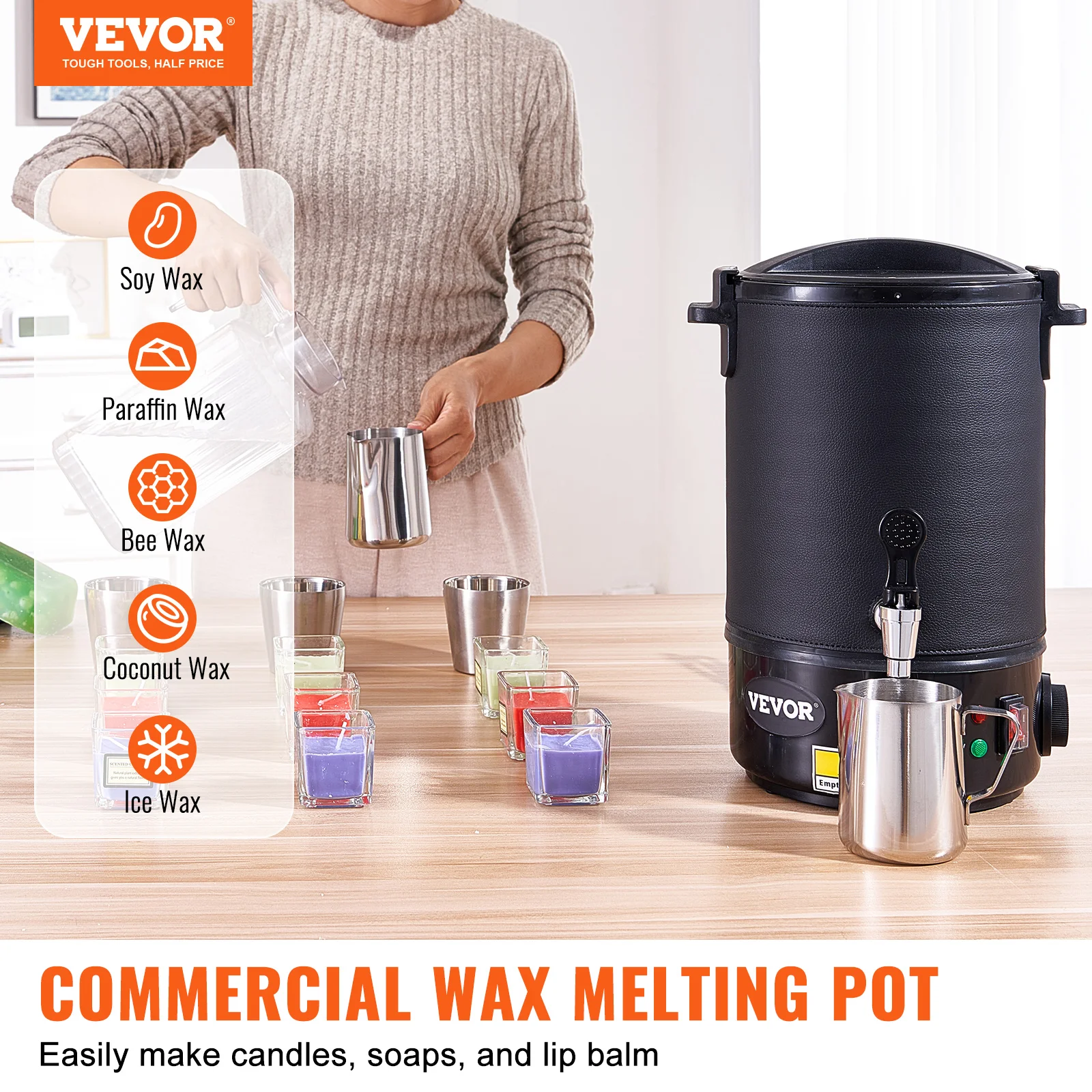 VEVOR 6.5L 10L Wax Melter for Candle Making Large Electric Wax Melting Pot Easy Pour Spout 9-Level Temperature Control