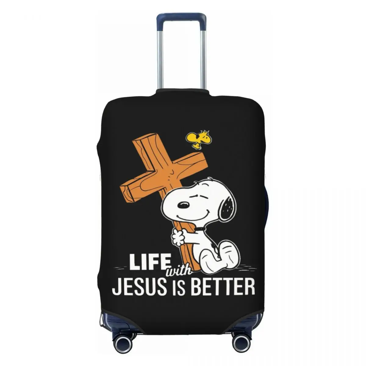 La vida divertida con Jesús es mejor Snoopy cubierta de equipaje Protector a prueba de polvo fundas de maleta de viaje de dibujos animados