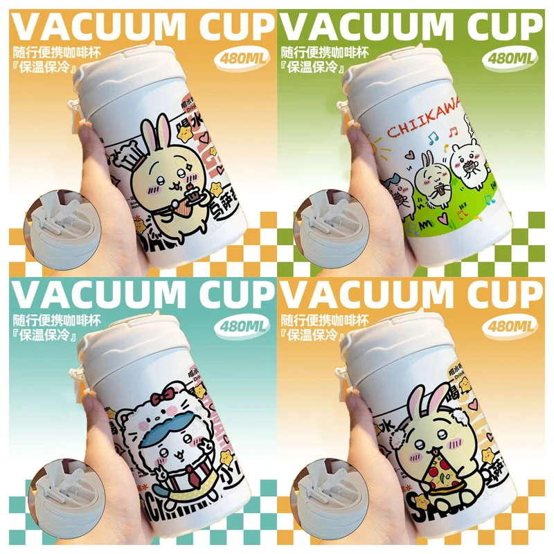 Cute Chiikawas Usagi Hachiware Series Portable Straw Cup Cartoon Large Capacity 480Ml Water Cup Kawaii Coffee Cup Kids Gift