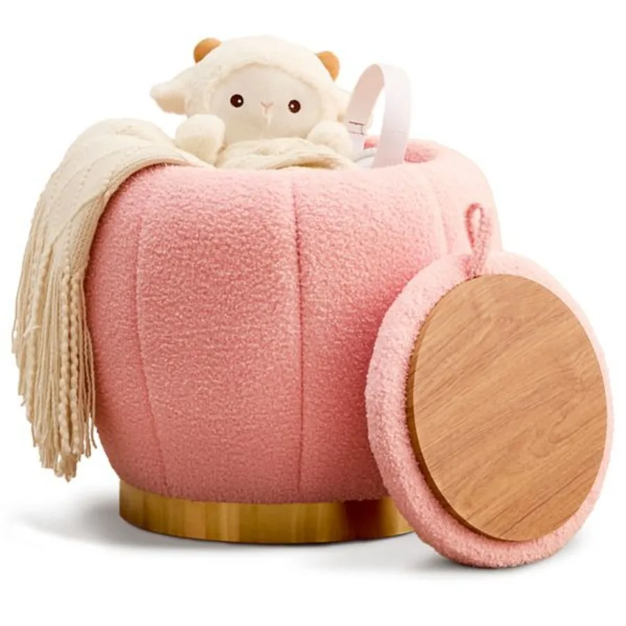 

Storage man Modern Round Floral Footrest with Soft Padded Seat Teddy Velvet Footstool Accent Small Table or Plant Stand for Hal