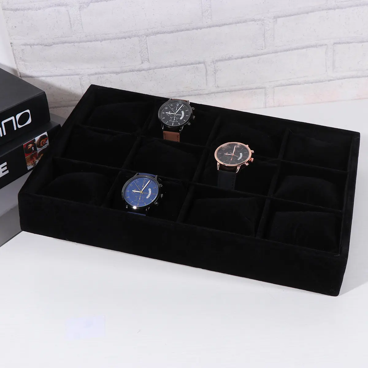 

Black Jewelry Display Storage Box Density Board Insert Slots Organizer Case for Watches Rings Earrings Home Business Jewelry