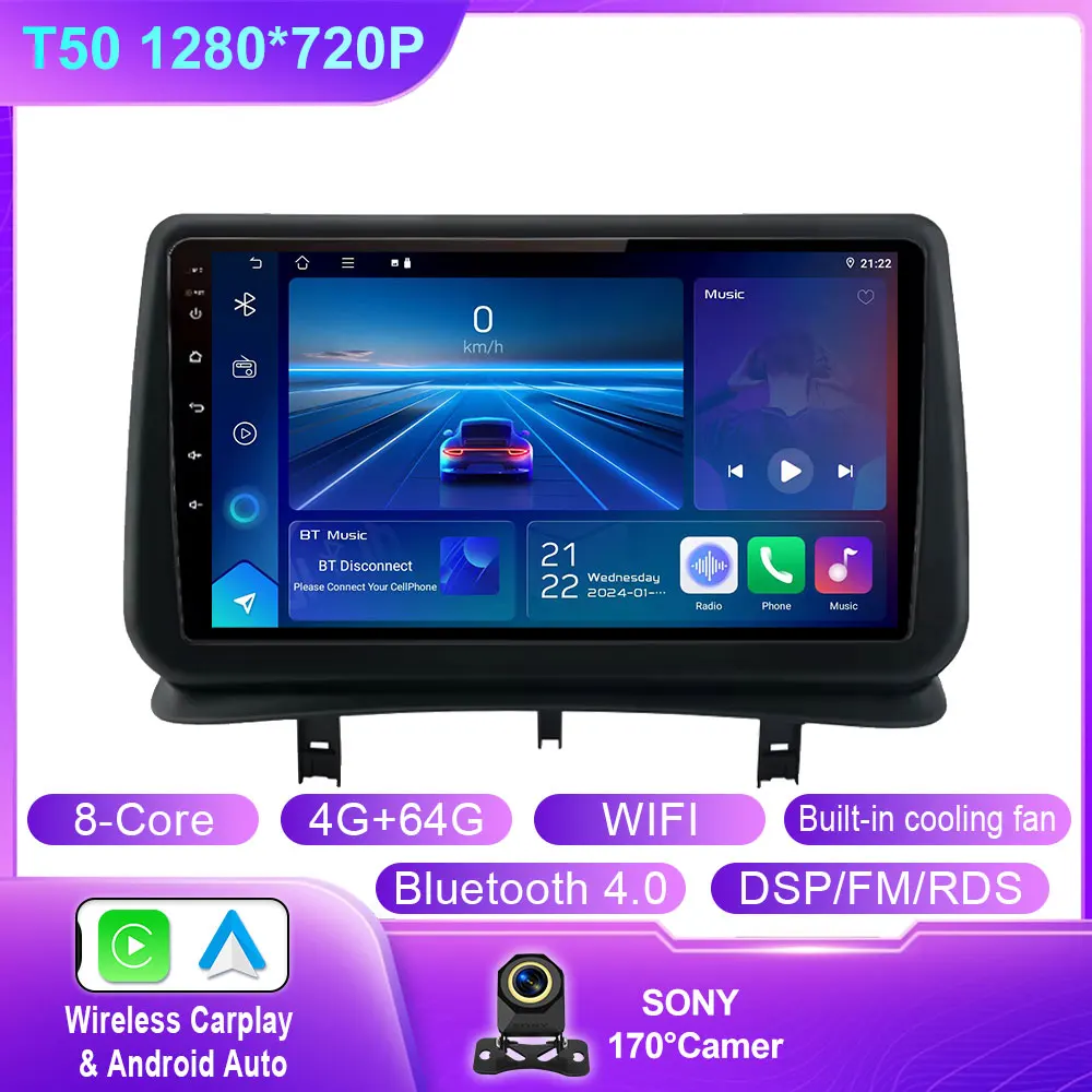 Auto Android 14 Voor Renault Clio 3 2005-2014 Autoradio Multimedia Speler Navigatie GPS Autoradio CarPlay QLED Scherm Geen 2 din
