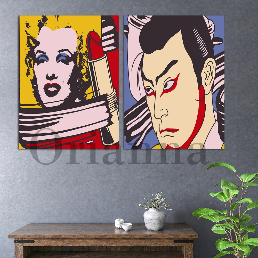 Japanese Pop Art Kabuki Party Roger Shimomura Roy Lichtenstein Style Marlyn Monroe Prints Posters Home Office Decor Painting