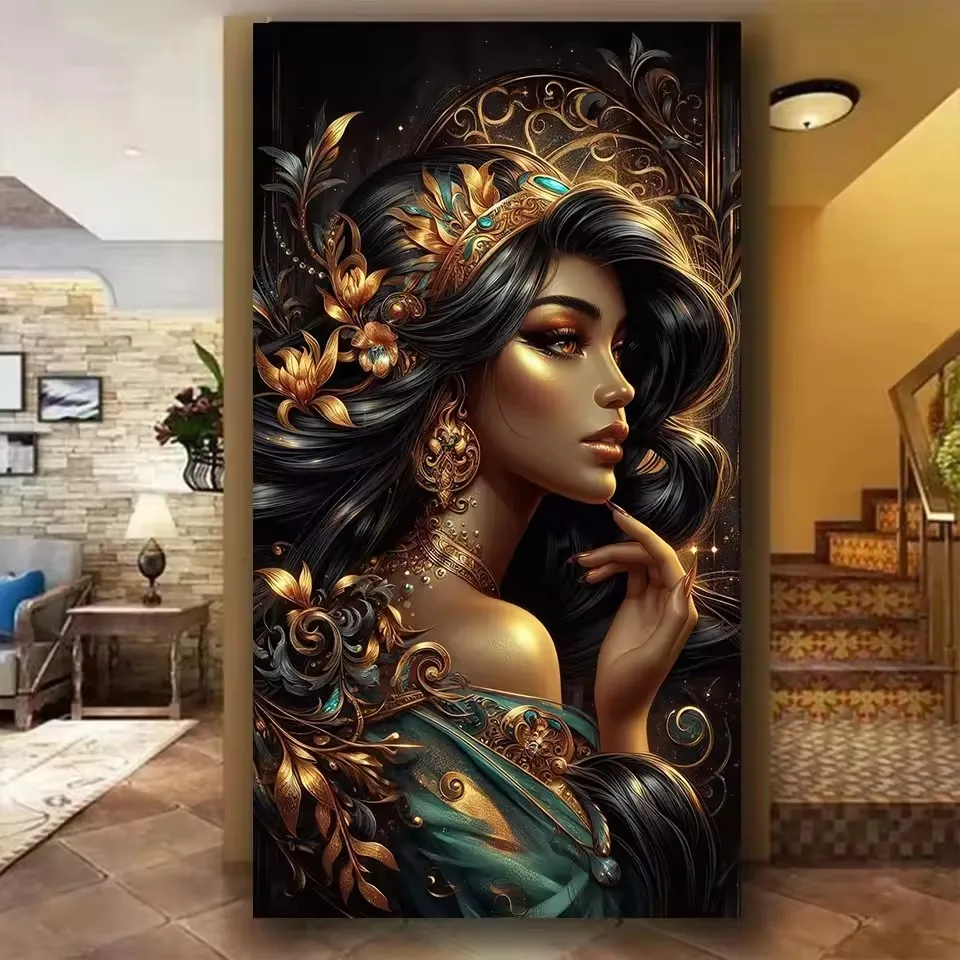 Mysterious Long Haired Anime Princess Diy Diamond Painting Full Square Round Diamond Mosaic Art Big Size Cartoon Home Decor