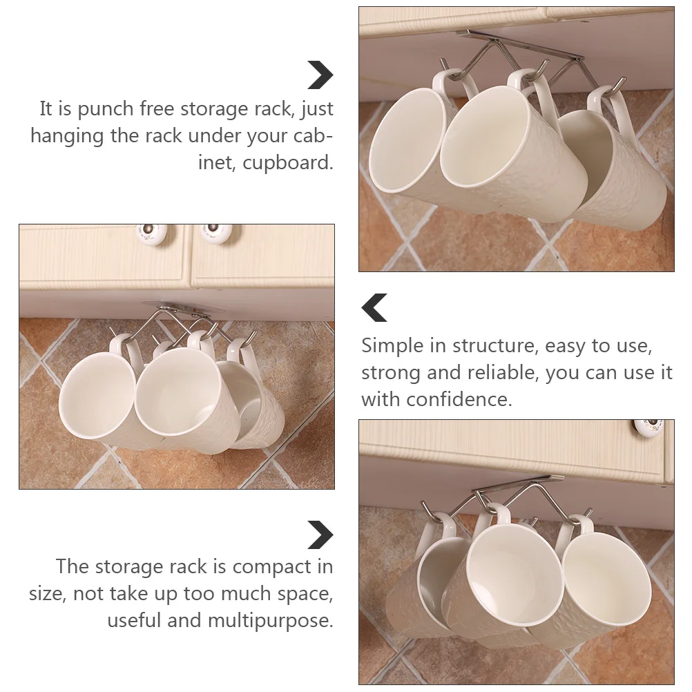 

1Pcs Stainless Steel Cup Storage Rack Heavy Duty Nail-Free Hanging Shelf for Home Coffee Cup Organizer Stand Home Storage Shelf