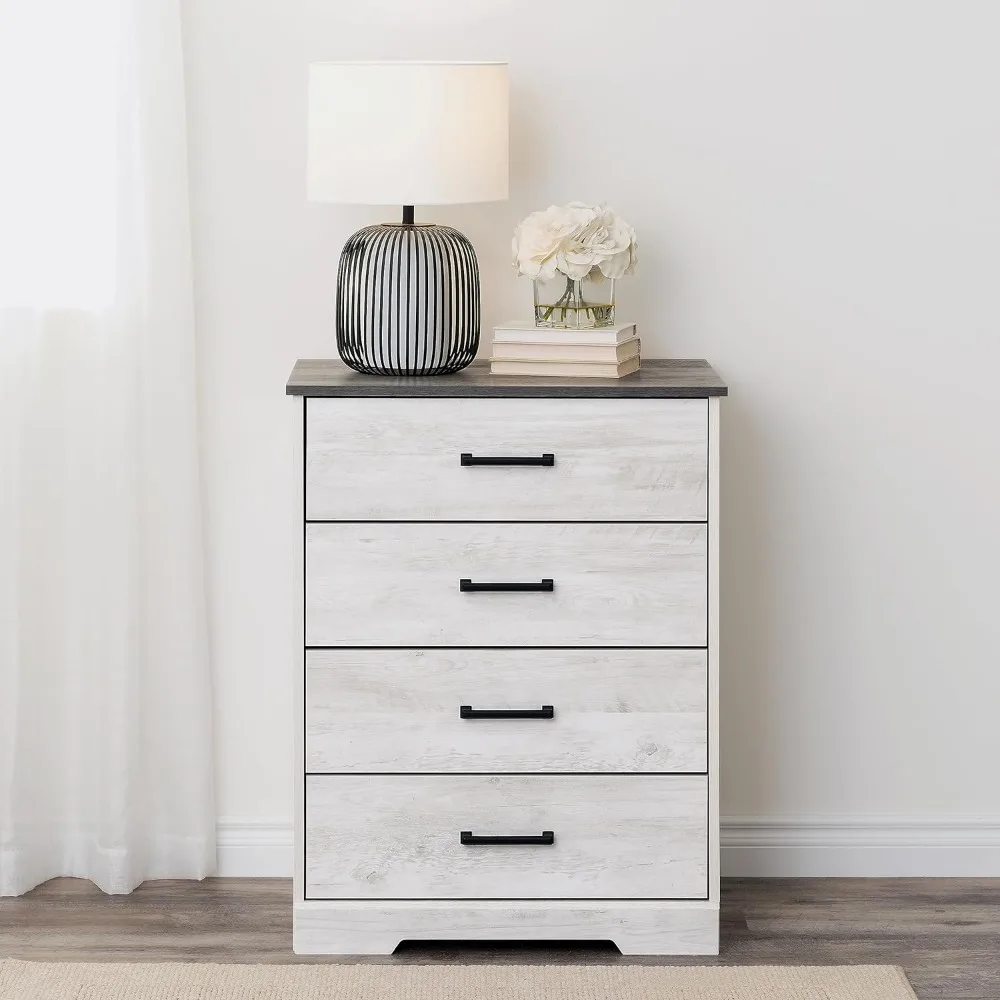 Rustic Ridge Farmhouse Chest, commode de chambre en bois avec 4 portes de rangement