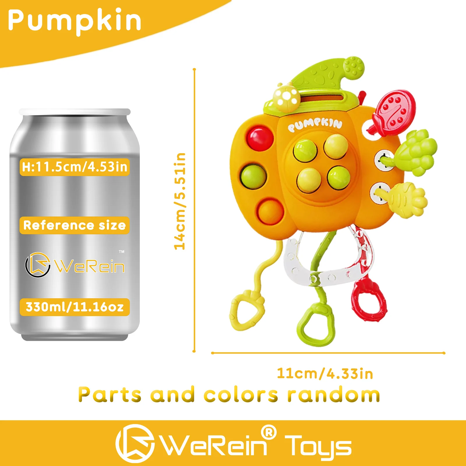 아기 장난감 & 감각 자극 치발기, 당기고 놀기 장난감 - 생동감 넘치는 호박 오리 기어다니는 장난감 (크링클 텐타클 포함)