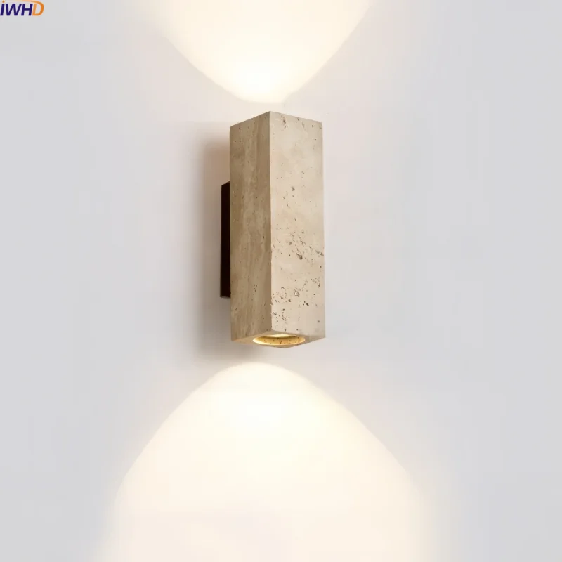 

IWHD Japan Style LED Wall Lamp Interior For Home 220v 110v Yellow Travertine Minimalist Living Room Stair Light Lampara De Pared