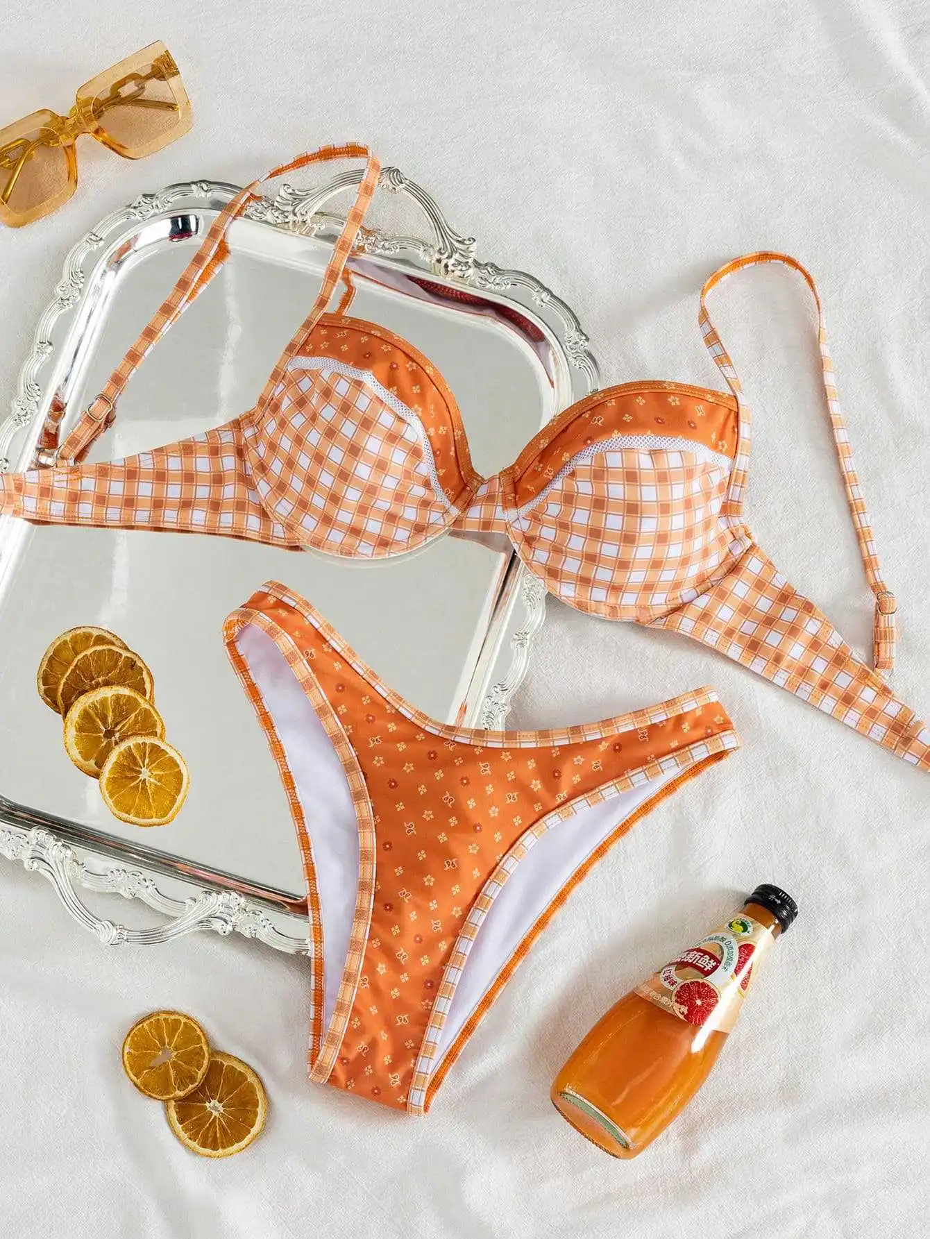 sexy floral plaid patchwork push up micro bikinis sets two pieces thong swimsuits bathing suit swimwear biquini tankini trikini