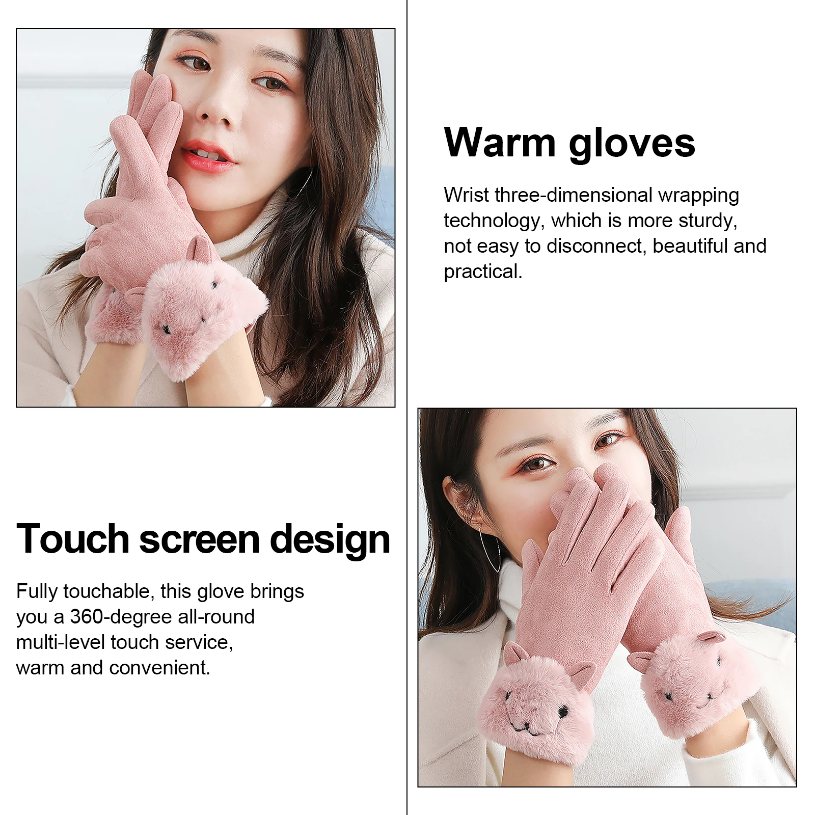 

1 пара женских зимних замшевых перчаток с утолщенной внутренней частью для максимального тепло, гибкий дизайн на кончиках пальцев, полностью сенсорный, идеально подходит для холода