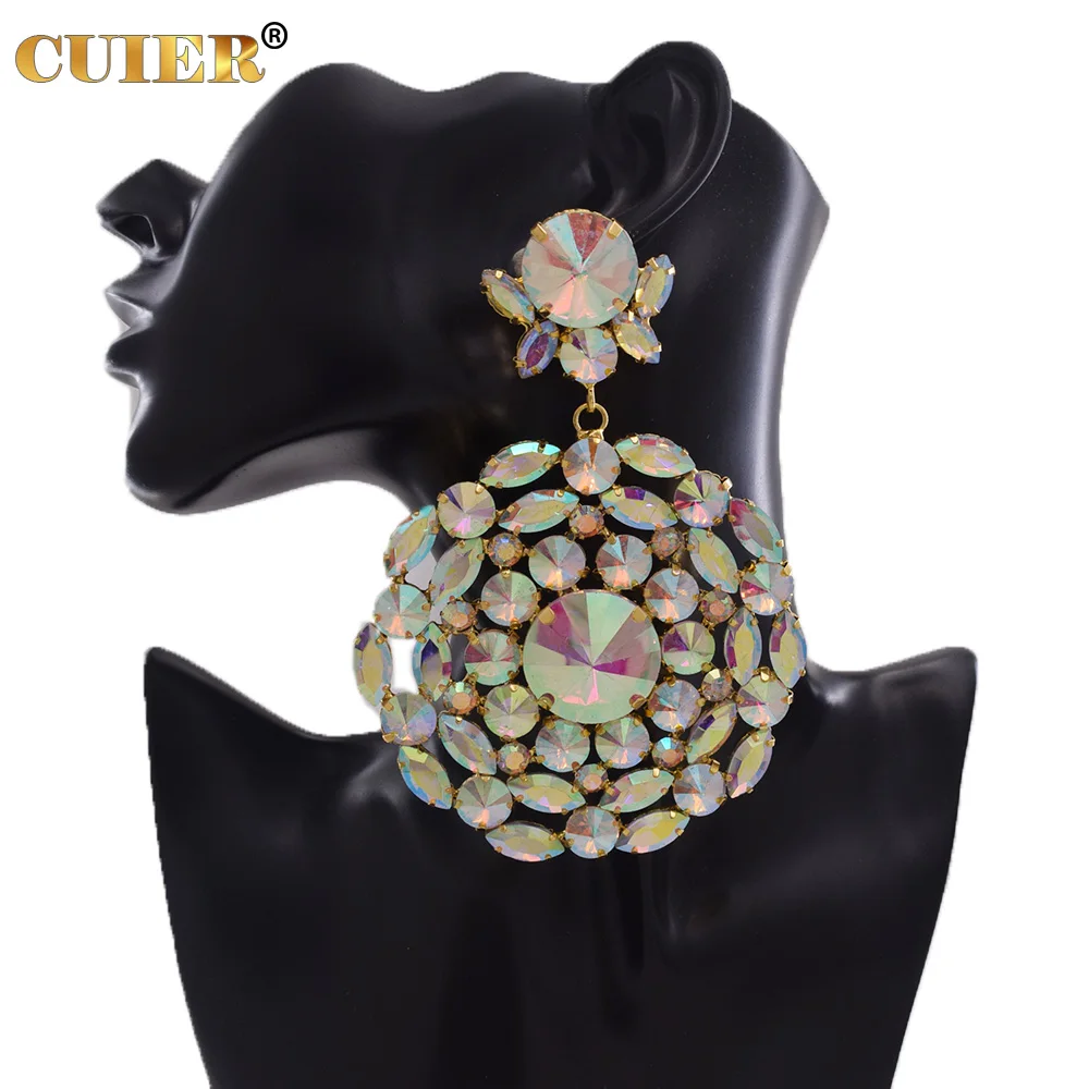 

CuiEr 12cm Clip on Gorgeous Round Pendant Dangle Huge Earrings Women's Earrings Exaggerated Stage Draft Jewelry Drag queen