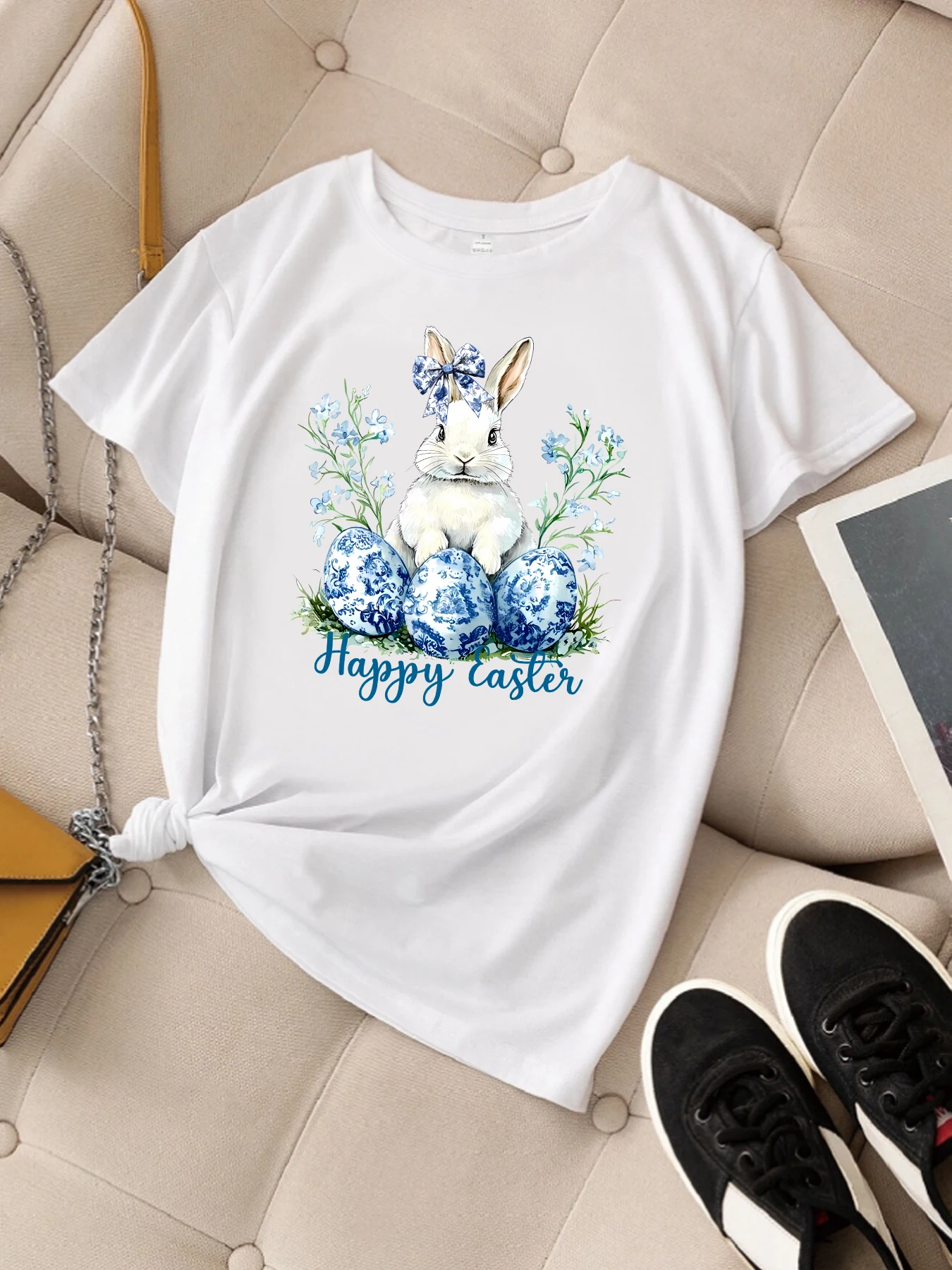 

HAPPY CASTEI letter pattern round neck plus size women T-shirt short sleeve trend printing elastic half sleeve T-shirt
