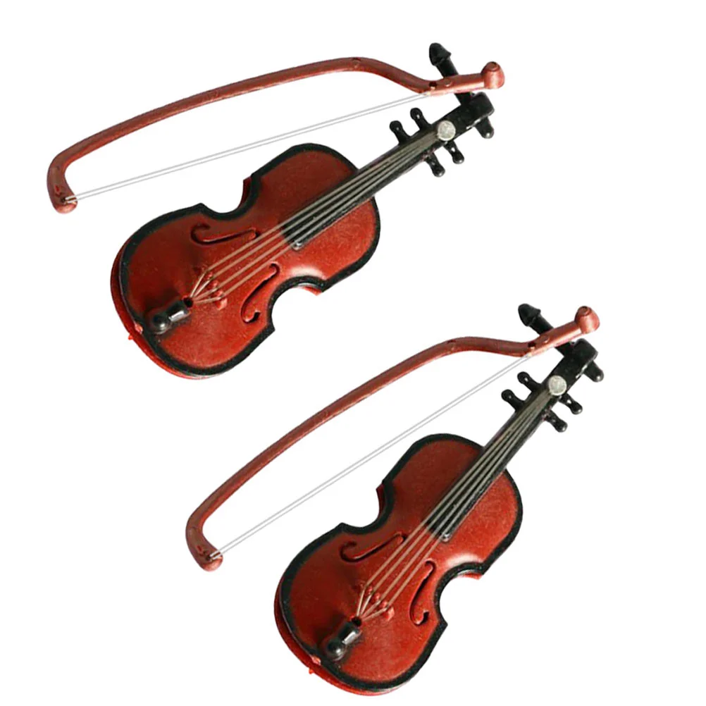 

2 Pcs Simulated Violin Miniature Accessory Crafts Decor Props Decorate Ornament Abs Musical Instrument Models