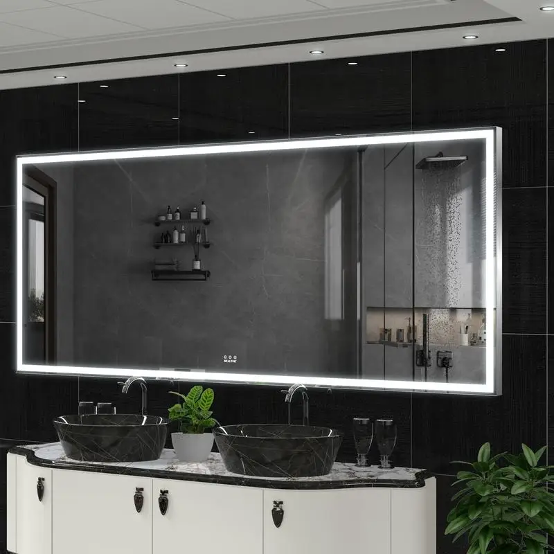 

Extra Large LED Bathroom Mirror with 3 Color Options, Aluminum Framed Full Body Wall Mirror for Vertical or Horizontal Hanging,