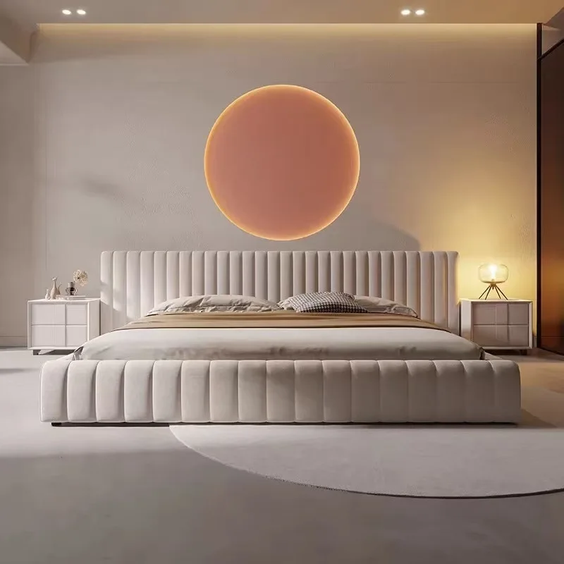 

Modern Internet celebrity technology cloth tatami bed simple wabi wind villa master bedroom cloth art bed 2.2 meters cloth bed