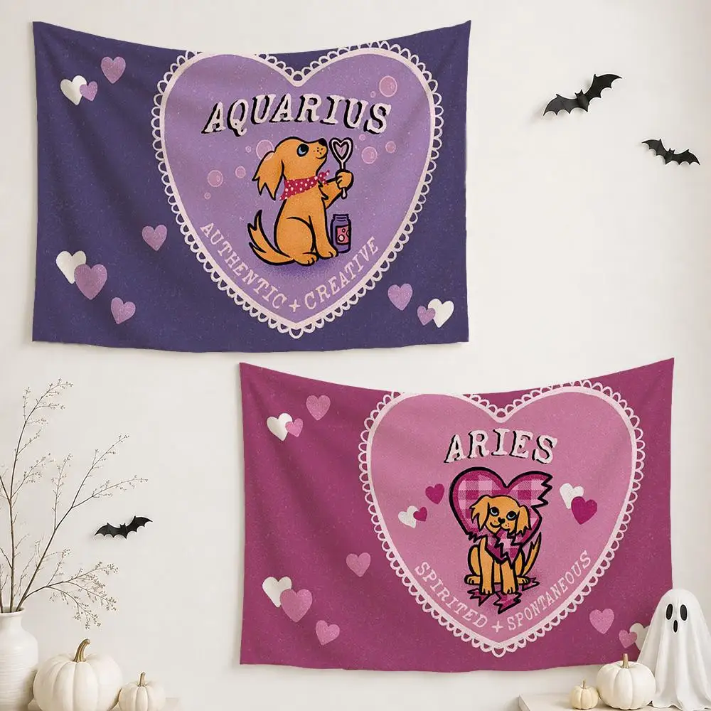 puppy love zodiac signs Tapestry Custom Living Bedroom Party Dormitory interior Wall bohemian Decoration Attached clip