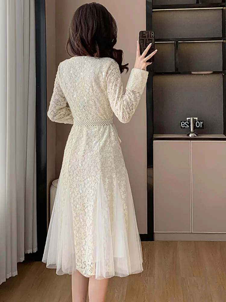 SMTHMA High-End French Runway Dress 2024 New Spring Elegant Celebrity Light Fashion Lace Hollow Out Long Dresses Vestidos