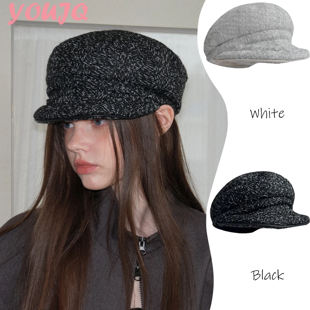 

Y2K осень-зима толстые вязаные теплые кепки газетчика для мужчин и женщин в стиле сарая винтажный мягкий берет шляпа повседневные детективные ретро плоские шапки