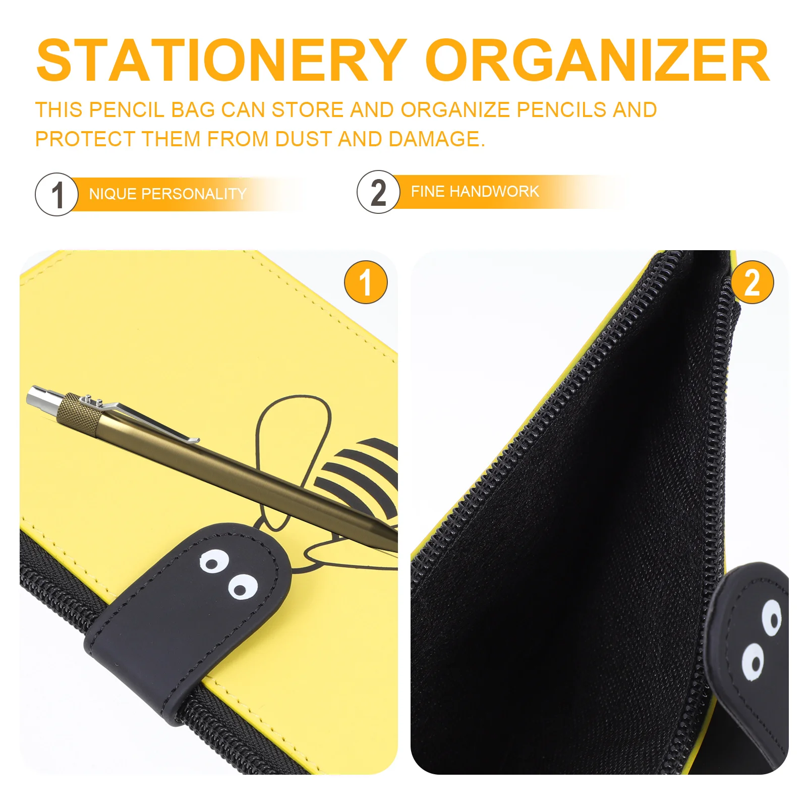 

Pencil Bag Yellow Creative Multi-Functional Stationery Storage Bag for Pens Pencils Rulers Compasses Portable