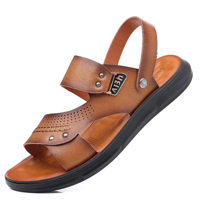 Sandálias de verão masculinas ao ar livre confortável plataforma sandálias de couro antiderrapante sola macia casual verão sapatos de trekking menino sapatos de praia