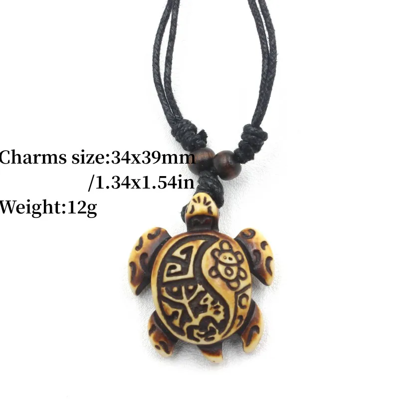 12pcs/Lot Mixed Imitation Bone Carved Sea Turtles Necklaces Hawaiian Tribal Vintage Turtle Charms Surfer Jewelry Wholesale