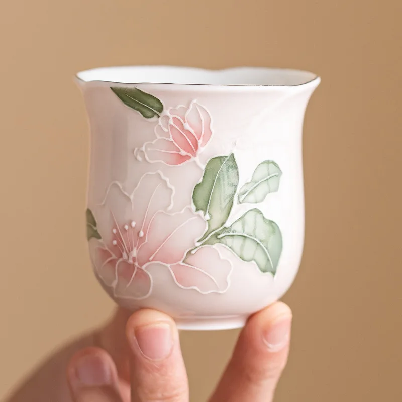 

Hand-painted Piled Teacup Pink Lily Ceramic Master Cups Retro Vintage Household Tea Bowls Chinese Kung Fu Teaware Set Gift Box