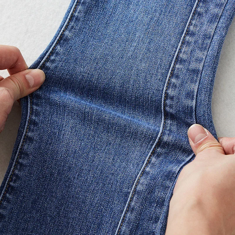Korean Vintage Split Skinny Flare Jeans Women High Waist Stretch Casual Boot Cut Denim Pants Solid Streetwear Slim Vaqueros New