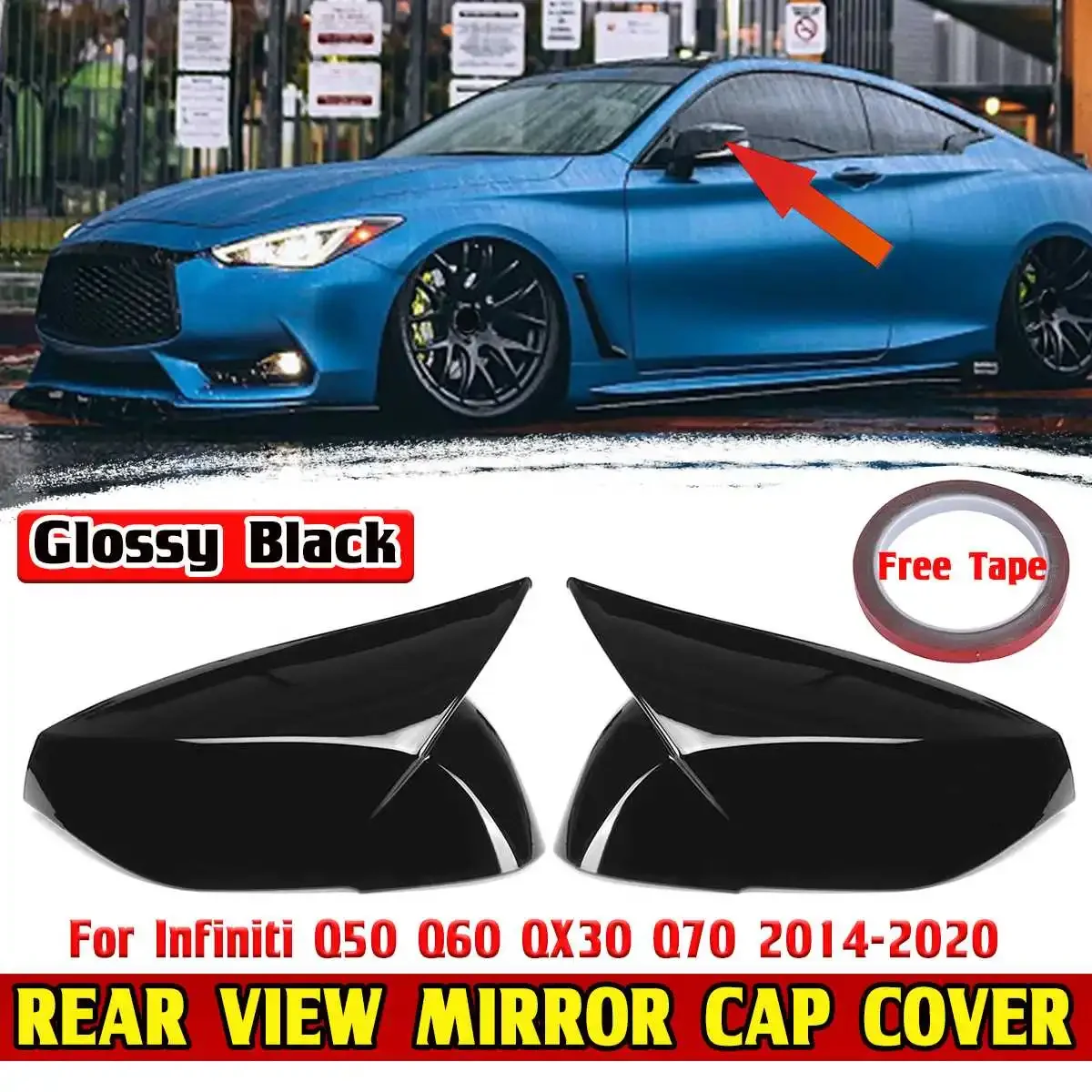 Q50 Q60 M Style Car Door Side Rearview Mirror Cover Cap For Infiniti Q50 Q60 QX30 Q70 2014-2020 Add-on Rear View Mirror Covers