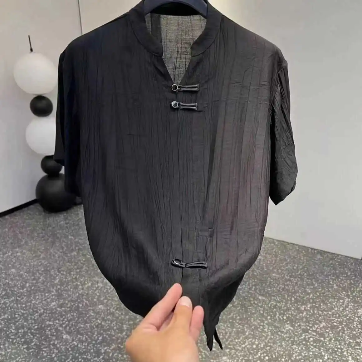 

Tagkita Men's Summer Thin Short Sleeve Shirt Stand Collar Button up Loose Fit Casual Versatile Fashionable Breathable Top