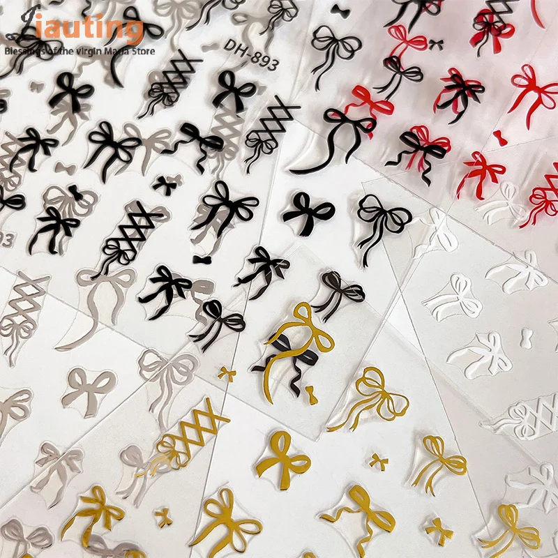 1 Sheet Bowknot&Ribbon Nail Stickers Kawaii Bow Tie Self-Adhesive Nail Art Decals DIY Manicure Decor Bowknots Sticker