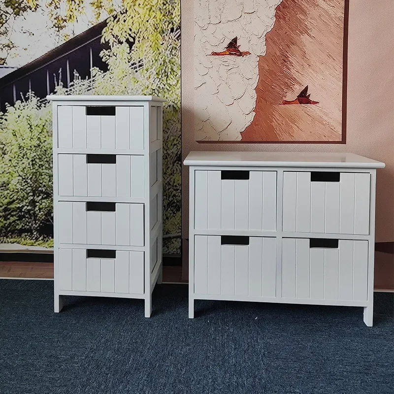 White Solid Wood 4 Drawer Storage Cabinet Bathroom Locker Chest for Family Room Parent Child Organization All Solid Wood