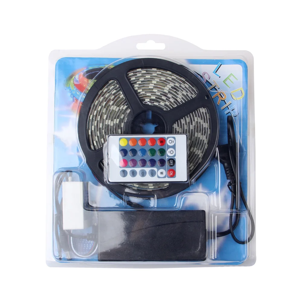 Hot Sale 5M 5050 SMD RGB 300LEDs LED Strip Lights with 24Key IR Remote Controller Adapter Complete LED Light